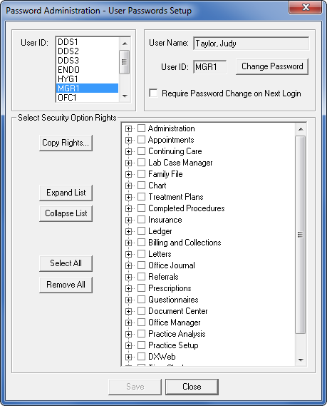 Assigning User Password Rights in Dentrix